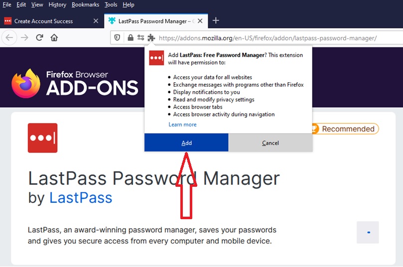 پذیرش مقررات سرویس Lastpass برای نصب افزونه